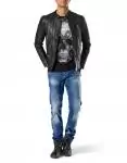 philipp plein cuir veste cool paradise folding ruffle leather